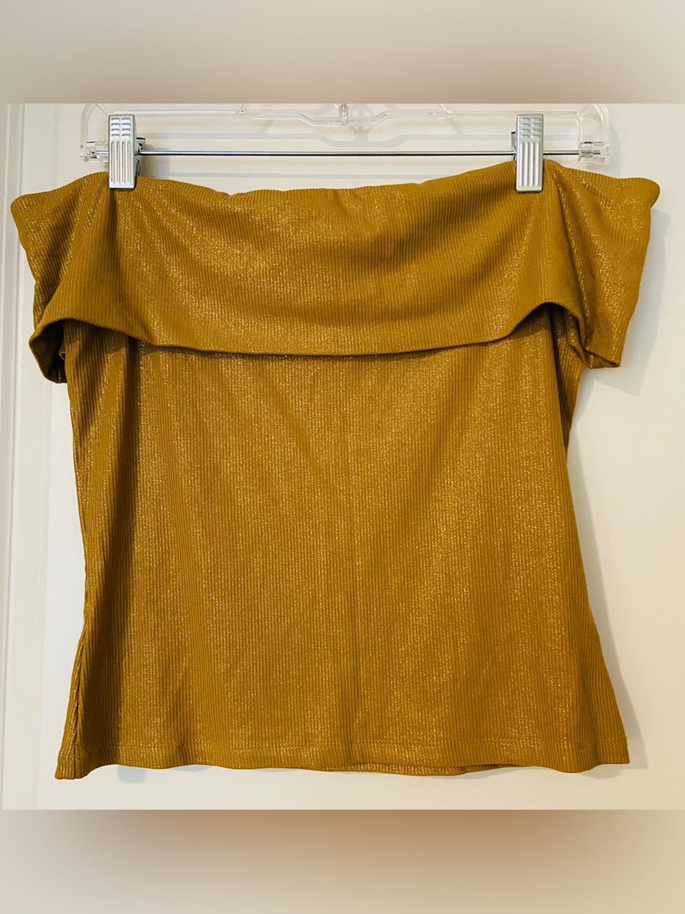 Express Copper Fitted Ribbed Shine Off-Shoulder Ribbed - Picture 2 of 3